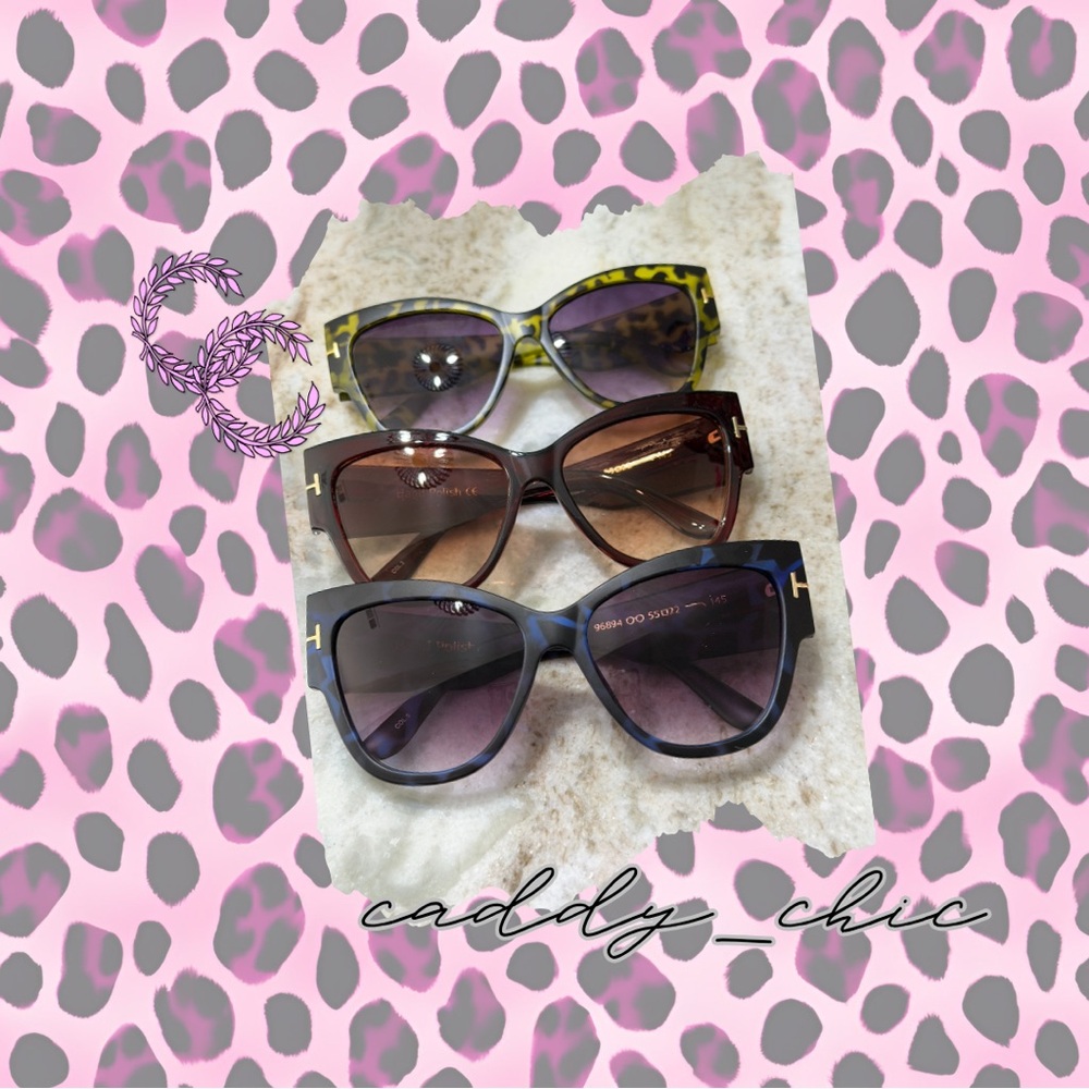 Cat Eye Sunglasses Bundle of 3 | Green Leopard, Brown & Blue Leopard